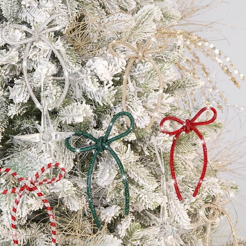 6 stk. julesløyfedekorasjon champagne gull glitrende strass-sløyfe med metalltrådsbånddekorasjon egnet for juletrepynt blomstergirlander gaveemballasje 2025 - $14.99 –P1