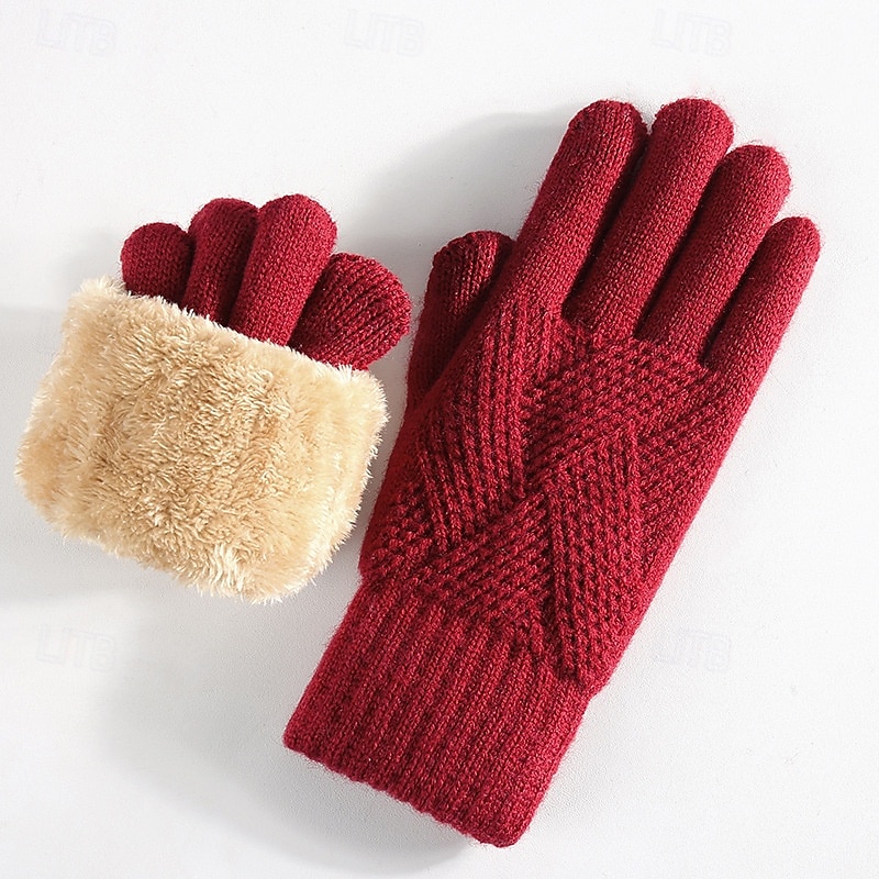 Dam 1 par Fingertoppar / Vinterhandskar / Stickade handskar Streetwear / Grundläggande / Utomhus Handskar - Solid färg Helt finger 2026 - $22.99 –P6