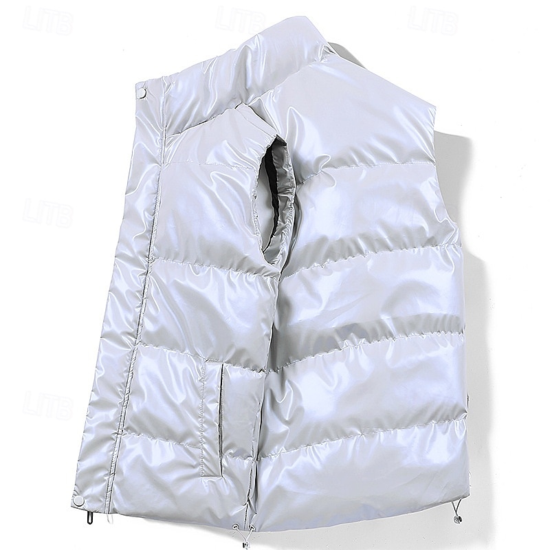 Per uomo Gilet imbottito Gilet Vacanza Quotidiano Data Moda Casual Autunno Inverno Tasca Poliestere Caldo Confortevole Tinta unica Cerniera Collo alla coreana Vestibilità regolare Nero Bianco Caffè del 2026 a $41.99 –P17