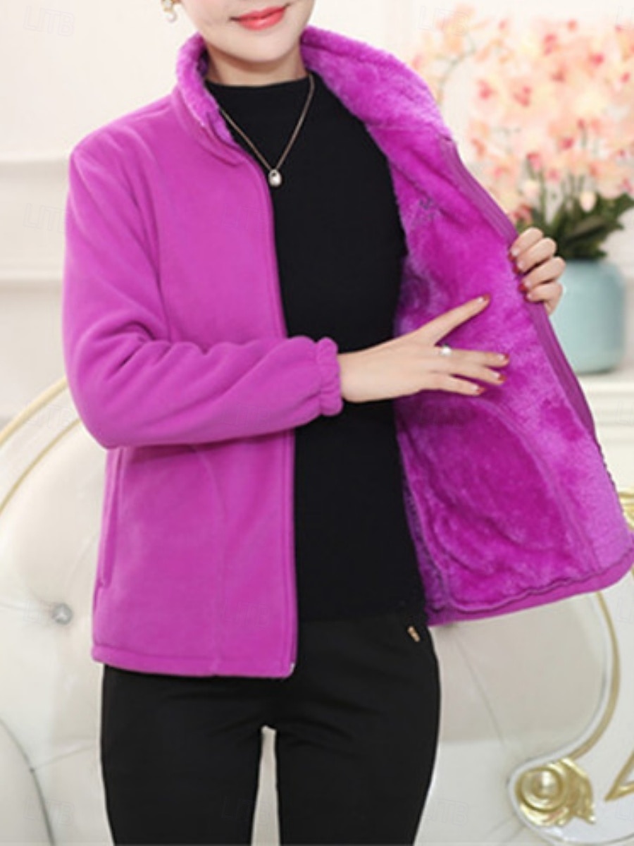 Mujer Chaqueta de sherpa Cómodo Transpirable Cremallera Bolsillo Casual Plano Vacaciones Calle Casual Ropa Cotidiana Cremallera Regular Escote Chino Holgado Manga Larga Ropa de calle Púrpura Cscuro 2026 - $21.99 –P5