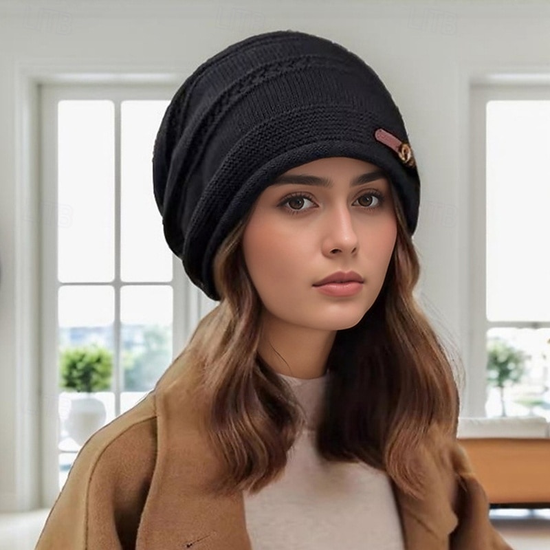 Dame Hatt Vinterhatter Brimless hatter Vindtett Varm Gate Daglig Helg Strikket Ren farge 2025 - $15.49 –P4