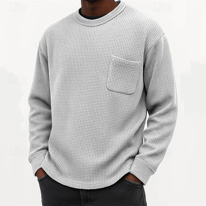 Pánské Tričko Trička Vaflové pletené tričko Tričko Top Dlouhý rukáv Tričkový Jaro Podzim Bez vzoru Módní Designové Základní Kapsy Dovolená ulice Jdeme ven Tmavěhnědá Černá Bílá Top tričko pro muže 2025 - $11.99 –P2