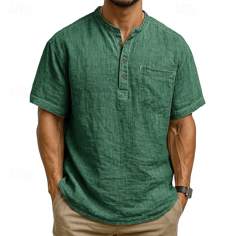 Pánské Košile Popover košile Letní košile Košile pro volný čas Plážová košile Černá Bílá Světle zelená Tmavě zelená Fialová Krátký rukáv Bez vzoru Kulatý límeček Dovolená Havajské Kapsy Oblečení 2025 - $23.99 –P10