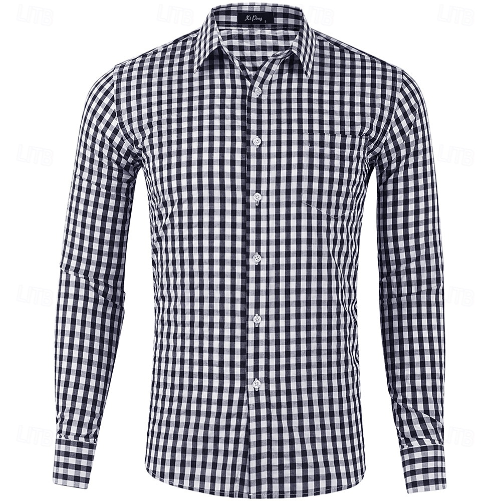 Men's Shirt Dress Shirt Casual Shirt Plaid Shirt Button Up Shirt Red Long Sleeve Checkered Lapel Daily Business Clothing Apparel Cotton Blend Fashion Smart Casual 2026 - $26.99 –P5