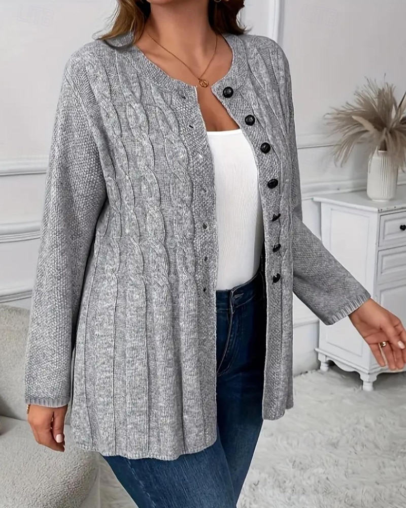 Жен. Вязаная ткань Кардиган Уличный стиль На каждый день Сплошной цвет Вырез под горло Пуговицы Трикотаж Длинный рукав Обычные топы Вязать Повседневные На выход выходные Серый Осень Зима 2025 - $43.99 –P1