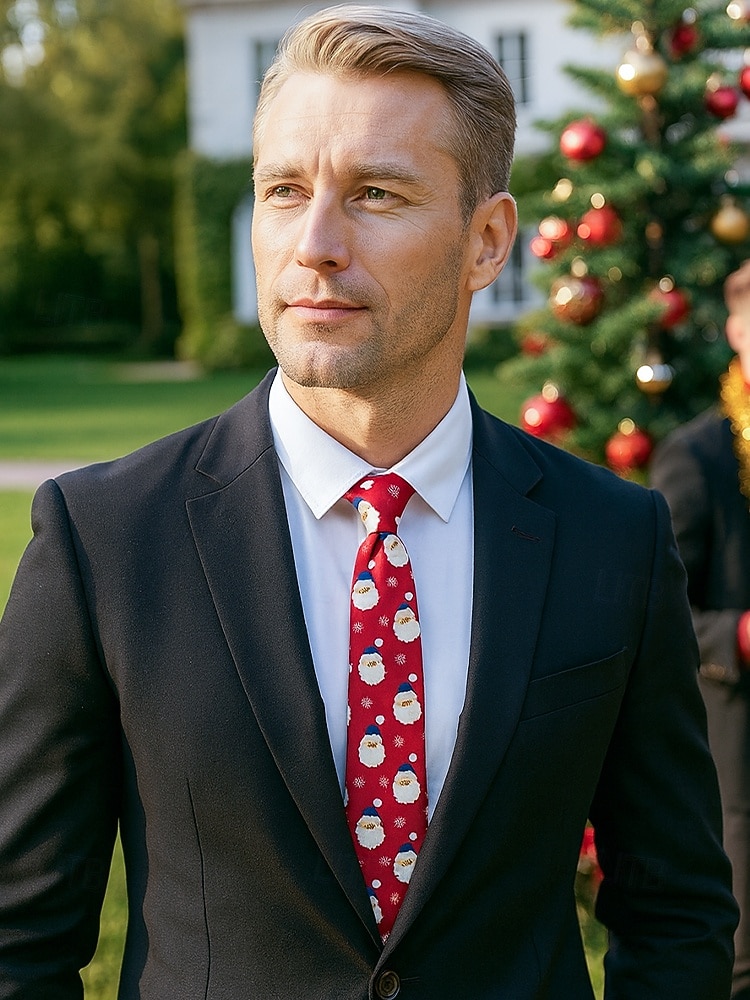 Cravates de Noël pour hommes en polyester – motifs Père Noël, bonhomme de neige et autres motifs festifs, parfaites pour les fêtes de Noël et les occasions spéciales. de 2026 ? $11.99 –P1