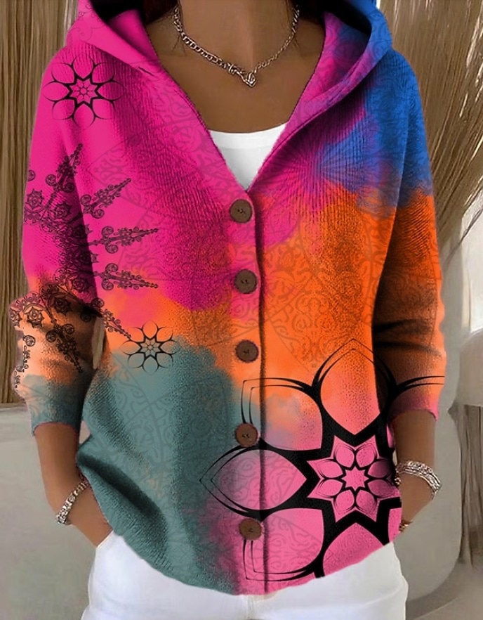 Pentru femei Jachetă cămașă Cald Imprimeu Casual Floral Casual Regulat Capișon Fit regulat Manșon Lung Îmbrăcăminte exterioară Galben Deschis Galben Roz Îmbujorat Toamnă Iarnă 2025 - $31.99 –P2