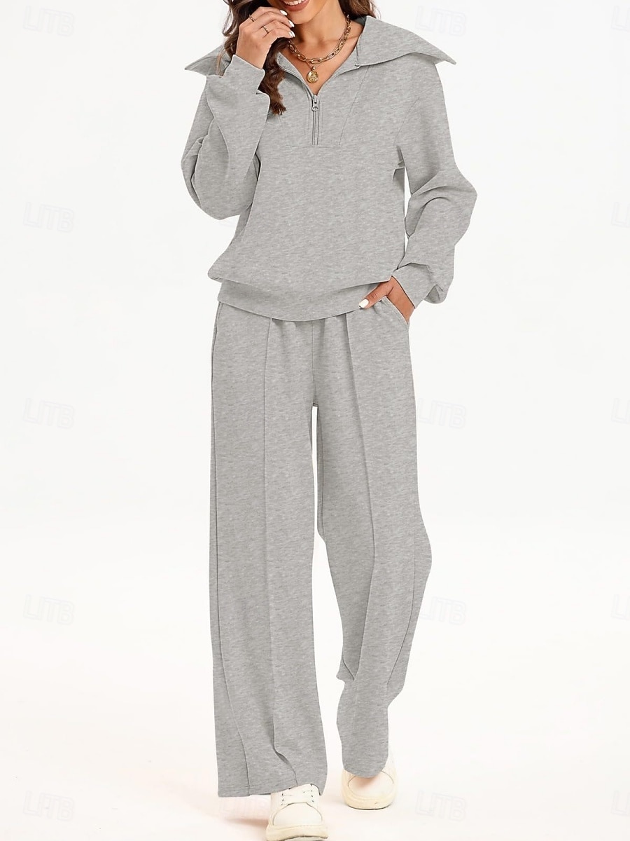 Dames Modieus Streetwear Broeken Sets Bolero Top Lange mouw Overhemdkraag Effen Kleur Vetoketju Buiten Werk Casual Blozend Roze Marineblauw Grijs Lente Normale pasvorm 2025 - $47.99 –P6