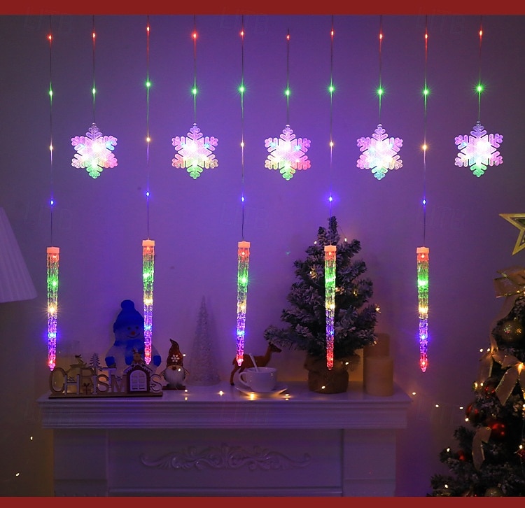 cônes de glace de Noël, flocons de neige, rideaux en fil de cuir, guirlande lumineuse, balcon du salon, porche, lumières de décoration d'ambiance de fête, télécommande 8 fonctions, alimentation USB de 2025 ? $17.99 –P5