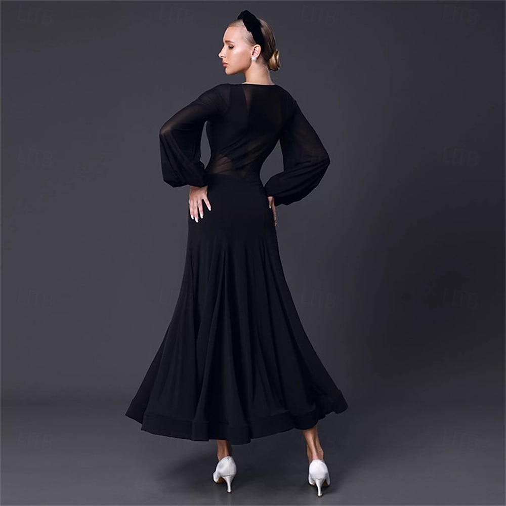 abito da ballo da sala da donna in chiffon nero a maniche lunghe, elegante abito da competizione per valzer, tango, foxtrot del 2026 a $327.09 –P2