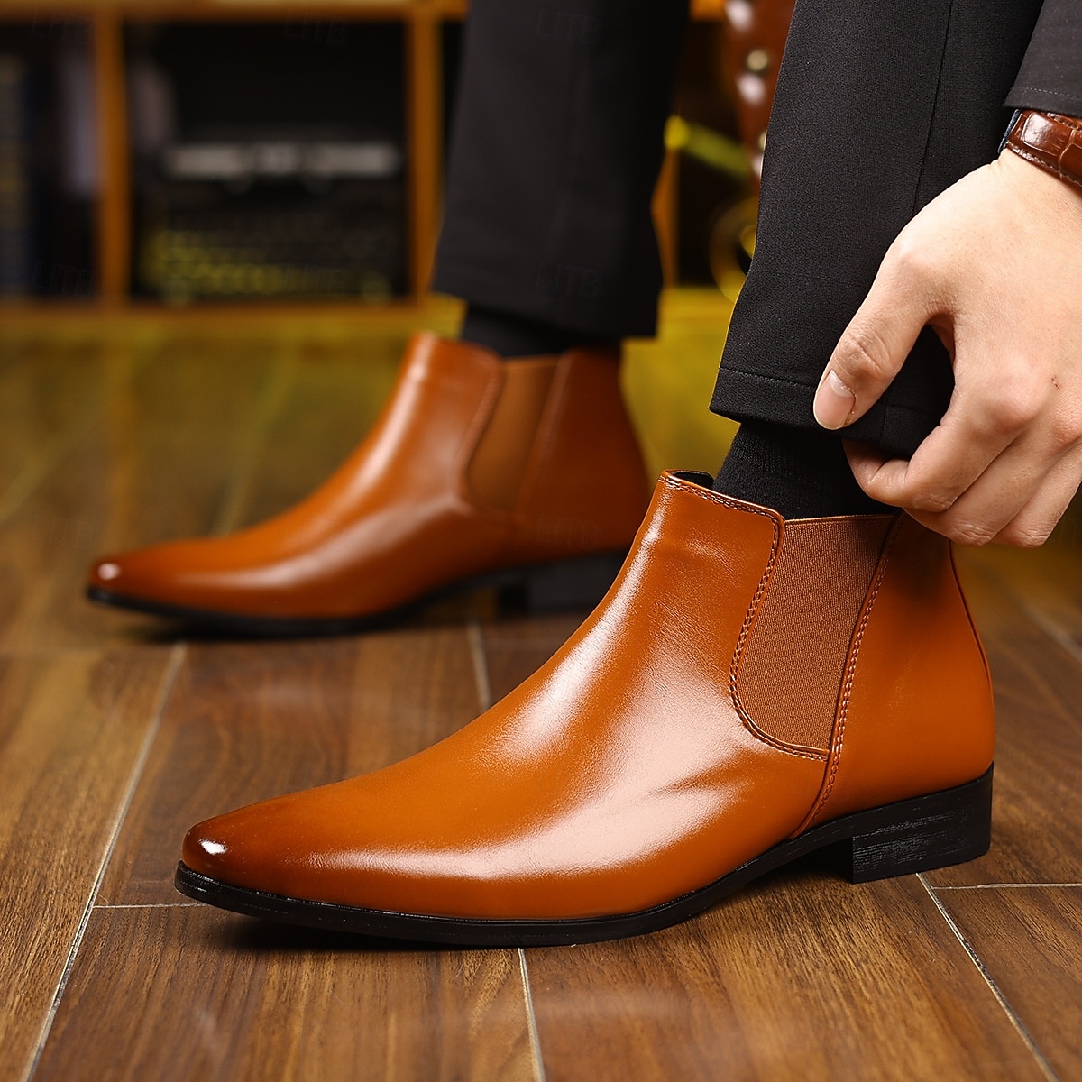 Homme Bottes Bottes Chelsea Marche Cuir PU Confortable Antidérapant Bottines Mocassin Bande Élastique Brun claire Brun foncé Noir Été Printemps Automne de 2025 ? $42.99 –P12