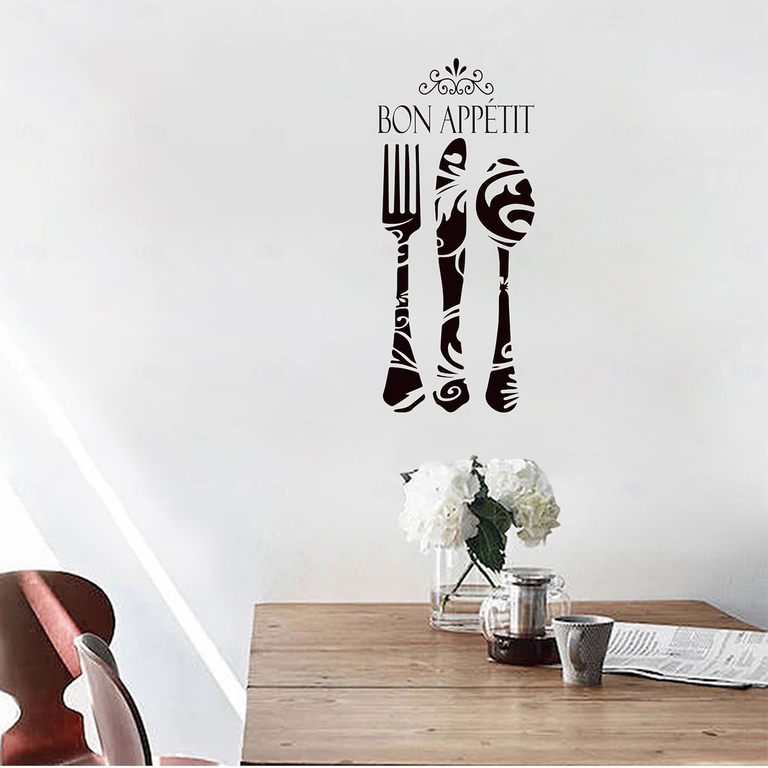 veitsi ja haarukka seinätarra bon design perhekeittiö inspiroiva lainaus irrotettava seinätarra ruokasaliin ravintolakeittiön seinän sisustus luova tausta koti koristeellinen taidetarvikkeet 2026 - $10.49 –P4