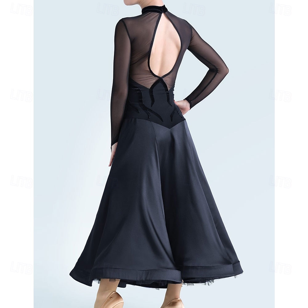 Γυναικείο φόρεμα χορού χορού με μακριά μανίκια, φόρεμα λάτιν για διαγωνισμούς, βαλς, τάνγκο, κομψή μαύρη φούστα με φαρδύ μπούστο 2026 - $206.29 –P2