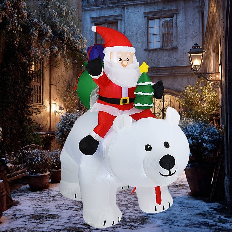 Christmas Santa Claus riding a shaking white bear LED strip light inflatable air model indoor and outdoor courtyard lawn party festive atmosphere decoration light EU/US/UK/AU Plug 2025 - $91.99 –P7
