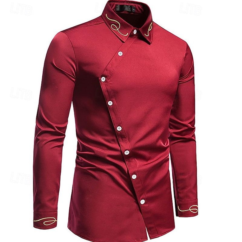 Herren Hemd Freizeithemd Knopfhemd Designerhemd Besticktes Hemd Schwarz Weiß Rote Marineblau Langarm Einfach Kragen Urlaub Lässig Bestickt Bekleidung Polyester Mode Modern Lässig 2025 - $27.99 –P2