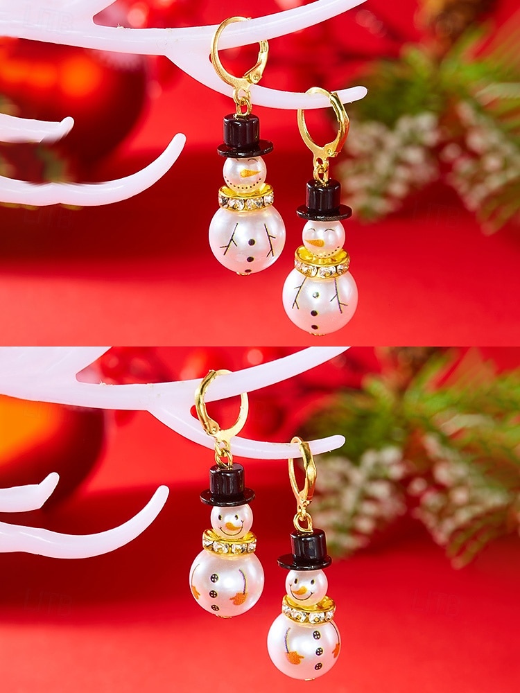 Julörhängen i legering för kvinnor med snögubbe- och snöflingedesign, perfekta för högtidsmode och festliga presenter 2026 - $5.99 –P12