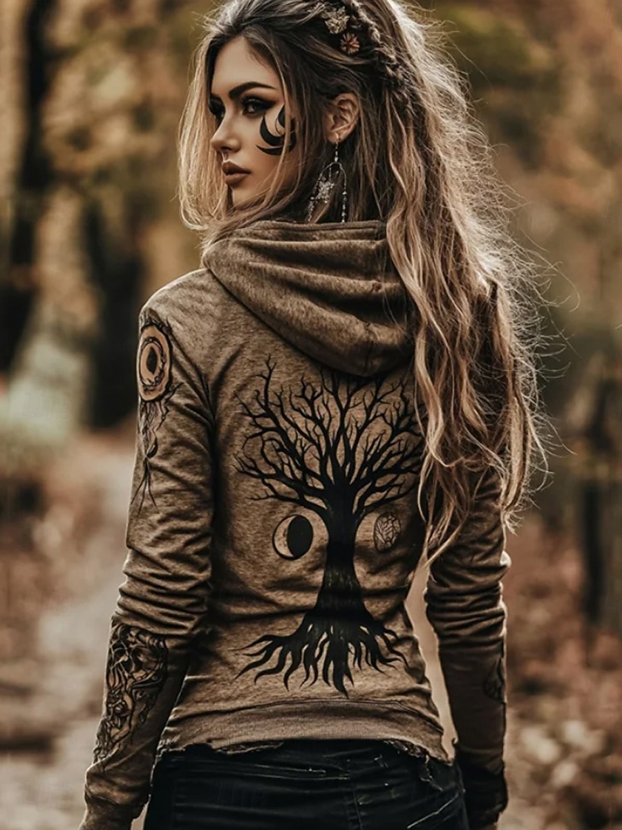 Жен. Толстовки на молнии Молния Графика Активный Винтаж Этнический Длинный рукав Капюшон Обычные топы Повседневные Дом Спорт Лиловый Коричневый Светло-серый Темно-серый Осень Зима 2026 - $42.99 –P3