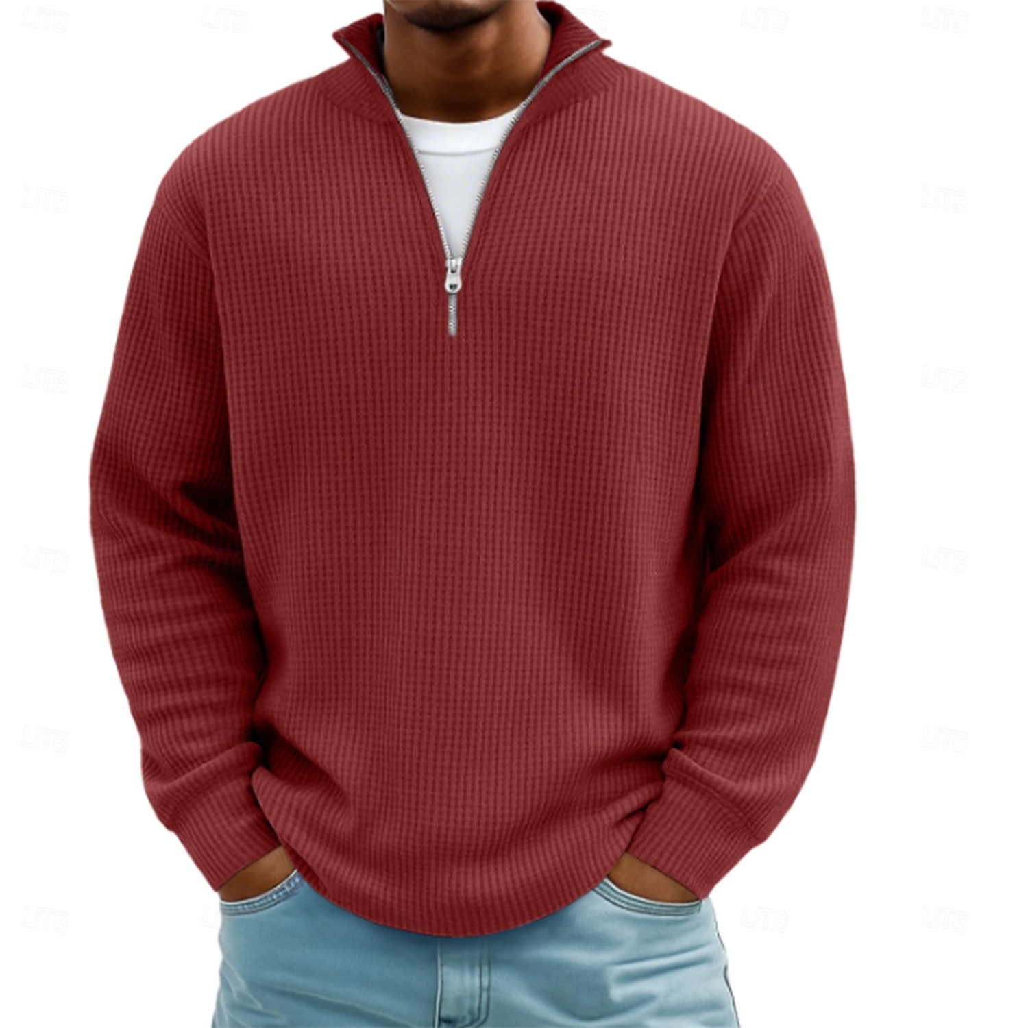 Hombre Camisetas polo con diseño de gofre Con Texturas Casual Exterior Zip Cremallera de un cuarto Manga Larga Moda Moderno Color sólido Plano De Punto Otoño invierno Otoño Primavera & Otoño Ajuste 2026 - $25.99 –P7