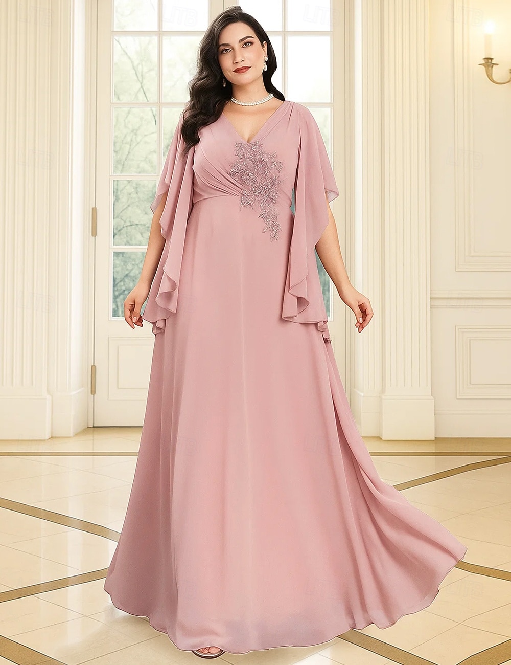 A-Line Abito da Sposa per Invitate Lunghezza Piena Abiti Formali Abito da Sera Abito Madre della Sposa Manica Lunga V Neck Elegante Vintage Festa Chiffon con Perline del 2026 a $126.99 –P1