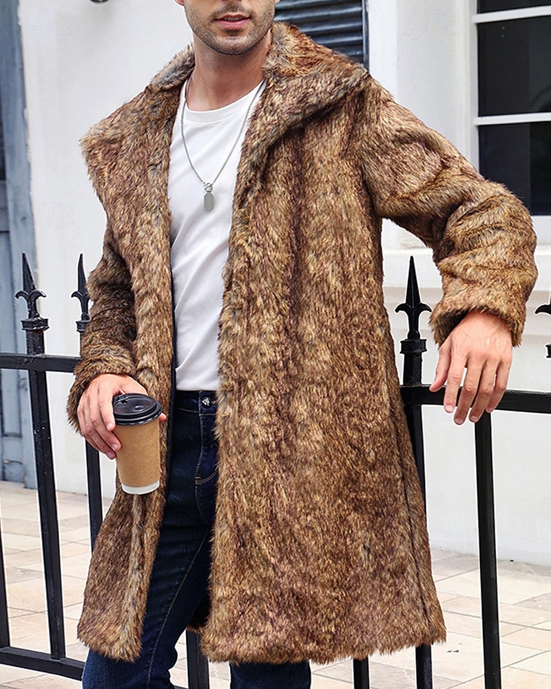 Herren Winterjacke Kunstpelzmantel Urlaub Täglich Thermowarm Fleece Herbst Winter Einfach Mode Streetwear Revers Lang Kamel Dunkelgrau Schwarz Weiß Gelb Jacken 2026 - $74.99 –P16