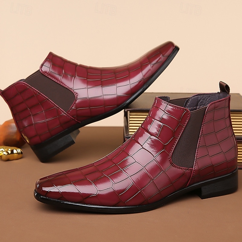 stivali chelsea da uomo in vera pelle sintetica color cuoio con pannelli laterali elastici e finitura liscia, eleganti stivaletti eleganti per lavoro, feste e occasioni formali del 2026 a $54.99 –P4
