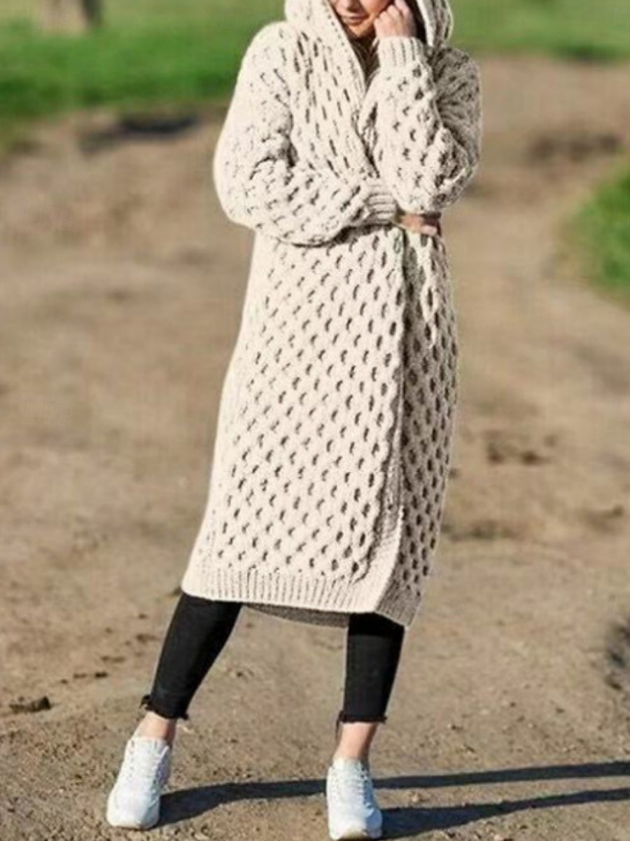 Dam Tröja Ledigt Mjukt Ren färg Ribbad Huva Stickat Långärmad Långa toppar Sticka Utomhus Dagligen Helgen Vit Gul Höst Vinter 2025 - $45.99 –P2