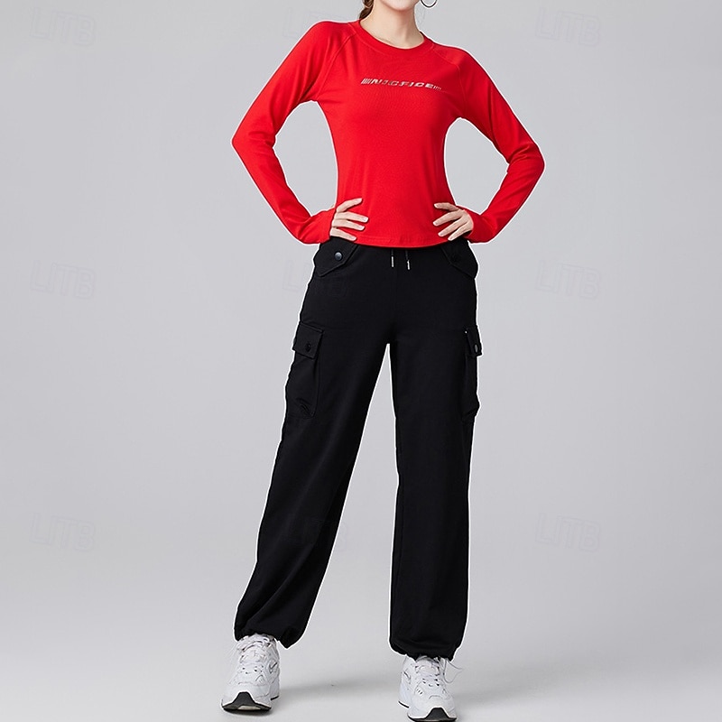 Damen Einfarbig Lauf-T-Shirt Fitnessshirt Sporttop Frühling Herbst Langarm Athleisure Baumwolle Warm Weich Atmungsaktiv Fitnessstudio Wandern Laufen Training Yoga Weinrot Schwarz Weiß Sportbekleidung 2026 - $16.49 –P11