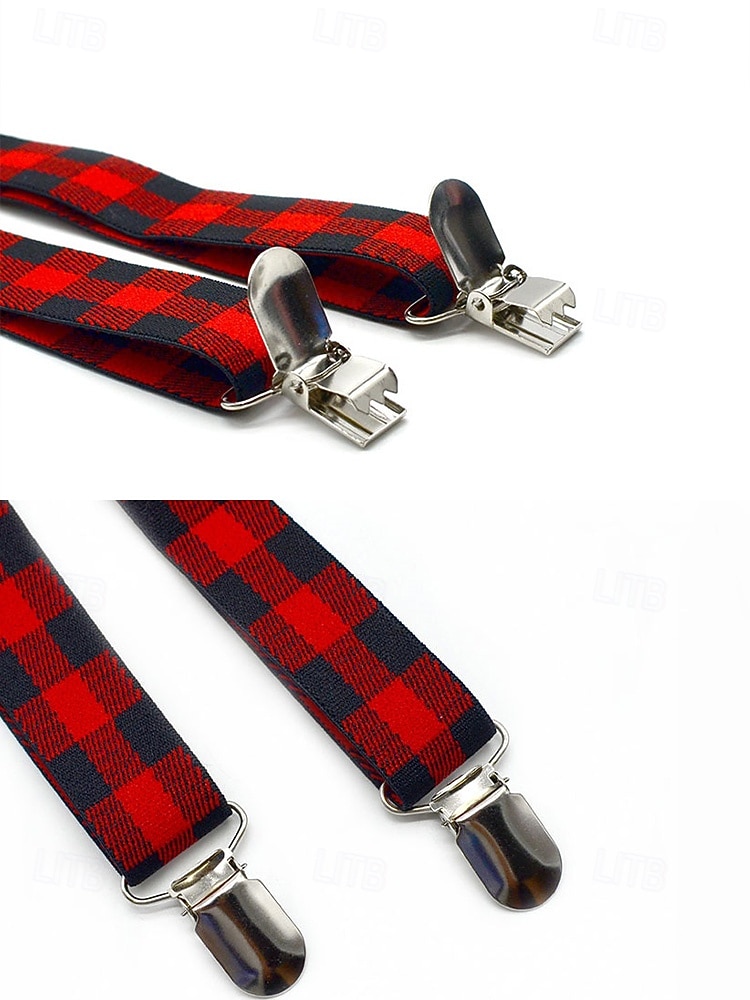 Conjunto de suspensório ajustável e gravata borboleta xadrez de Natal masculino, estilo casual e formal, perfeito para festas de fim de ano e presentes de 2026 por $11.99 –P8