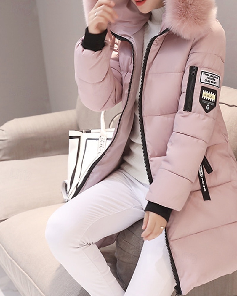 Damen Wintermantel Daunenjacke Warm Bequem Reißverschluss Tasche Lässig Einfarbig Urlaub Alltagskleidung Ausgehen Wochenende Lang Mit Kapuze Normale Passform Langarm Oberbekleidung Schwarz Weiß Rosa 2026 - $24.99 –P8