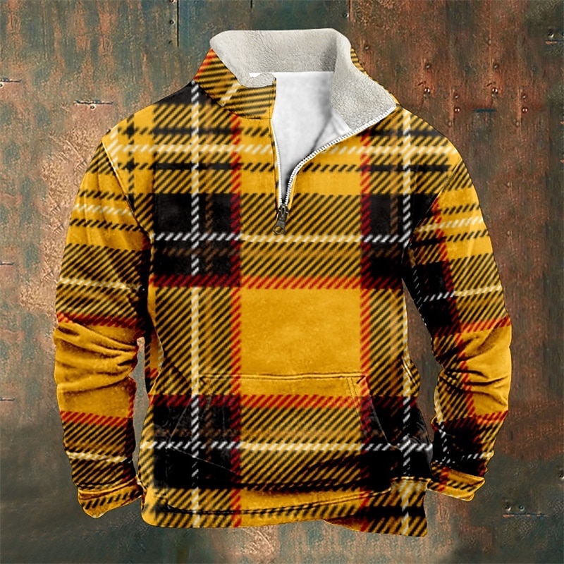 Per uomo Maglia Felpa in pile Felpa con zip corta Giallo Verde Mezza zip Geometrico Plaid Zip a un quarto Sport & Outdoor Quotidiano Ferie Poliestere Streetwear Essenziale Casual Autunno Inverno del 2026 a $31.99 –P1