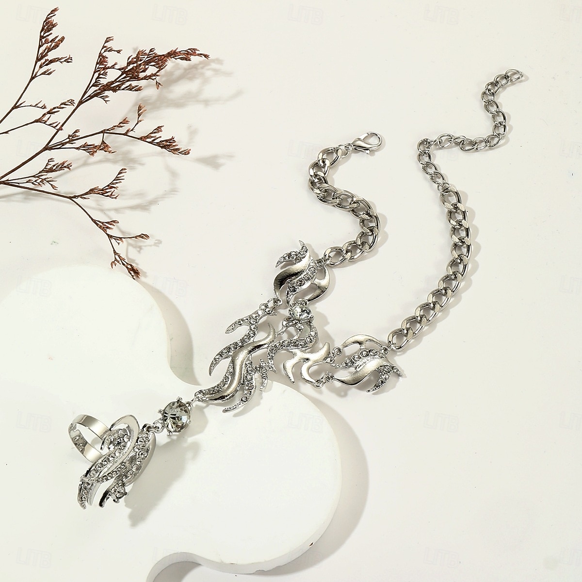 Women's Gold Rhinestone Hand Chain Bracelet Ring Set, Luxury Statement Jewelry with Crystal Flames Design, Perfect for Parties, Galas & Evening Events 2025 - $11.99 –P5