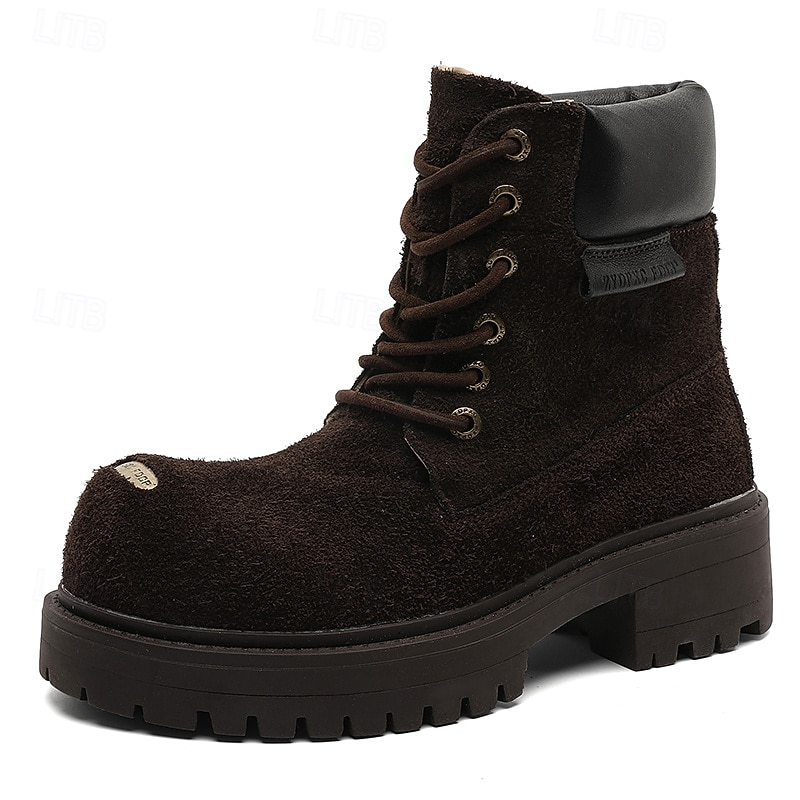 Per uomo Stivali Stivali da Lavoro Camminata Vintage Quotidiano PU Aumento Altezza Confortevole Stivali a Metà Polpaccio Allacciatura Tessuto almond Marrone scuro Nero Autunno Inverno del 2026 a $89.99 –P19