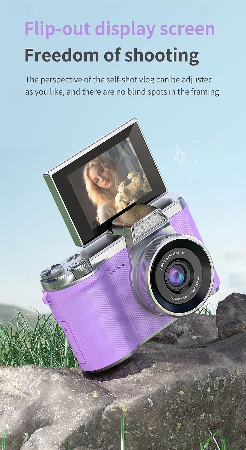 2026年 1080P HDポータブルCCDカメラ 4Kレンズ フリップスクリーン USB充電式リチウムポリマーバッテリー 初心者向け旅行Vlogging 完璧なバレンタインデーギフト 初心者カメラ  コレクション – $47.99 –P5