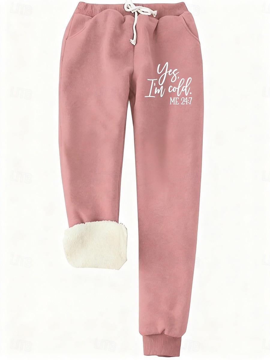 Per donna Pantaloni da tuta Pantaloni in Pile Moda Essenziale Casual Lunghezza intera Vita Alta Lettera Coulisse Tasca Stampato Calore Termico Antivento Comodo Elasticizzato Vacanza Streetwear Casual del 2026 a $16.99 –P4