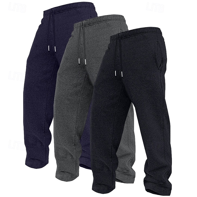 3Pcs Men's Straight Leg Sweatpants Fleece Trousers Casual Pants Drawstring Elastic Waist Multi-pack Plain Comfort Full Length Outdoor Travel Daily Basic Fashion 2026 - $31.99 –P6