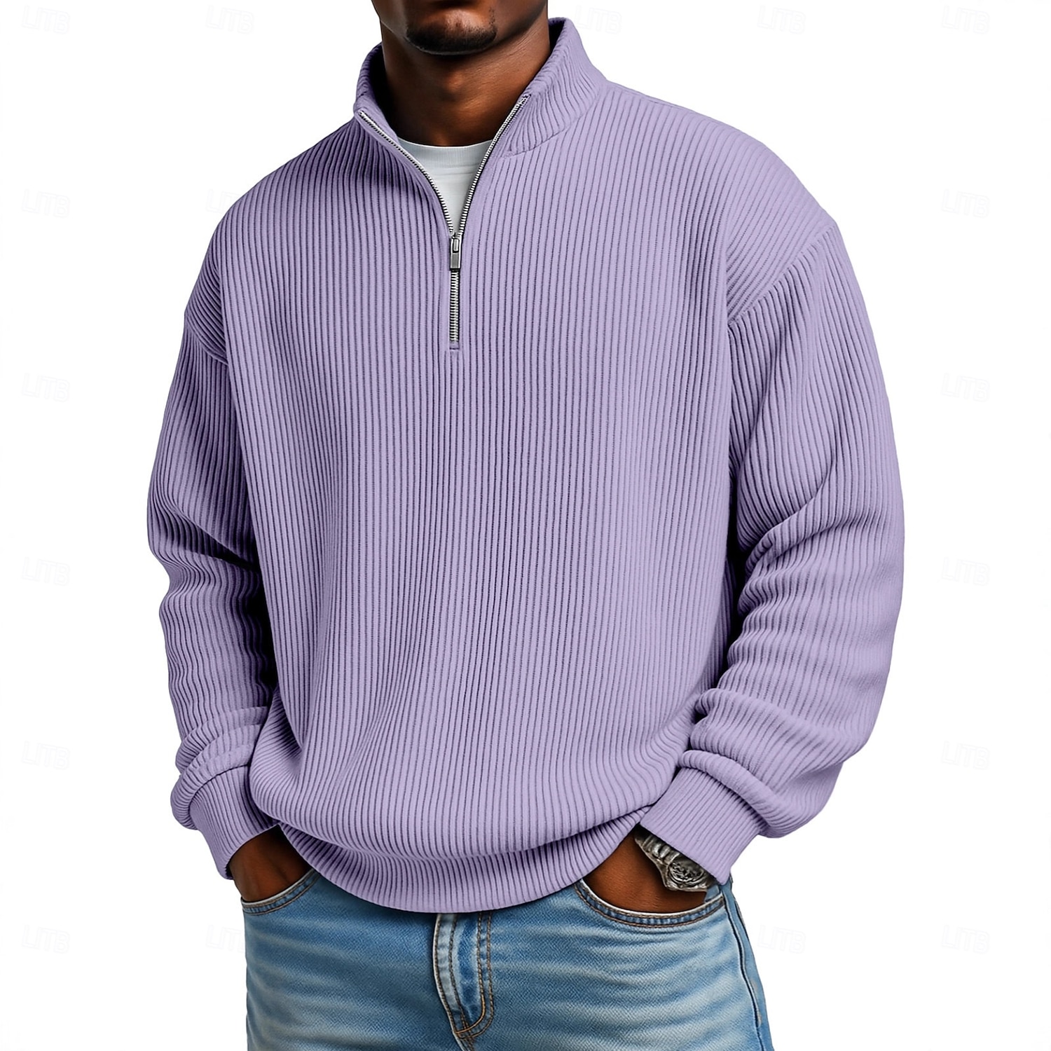 Men's Corduroy Shirt Textured Casual Vacation Quarter Zip Long Sleeve Fashion Basic Solid Color Zipper Fall Spring &  Fall Fall & Winter Relaxed Fit Black Wine Dark Green khaki Dark Blue Light Green 2026 - $14.49 –P2