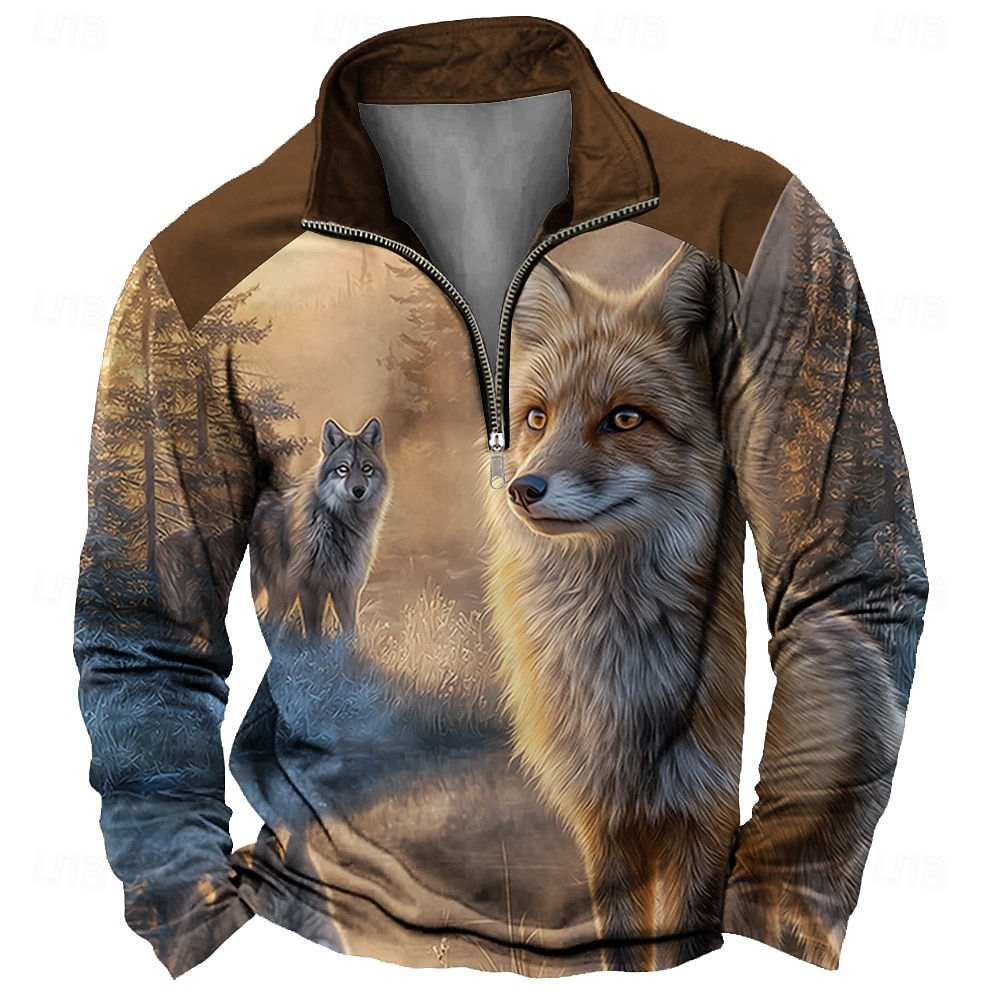 Homme Loup Impression 3D Sweatshirt Sports Mode Occasionnel Chasse manche longue Fermeture éclair Extérieur Soirée Vêtements de rue Noir Bleu Marron Marron 2 Marron 3 Automne Toutes saisons Designer de 2026 ? $31.99 –P1