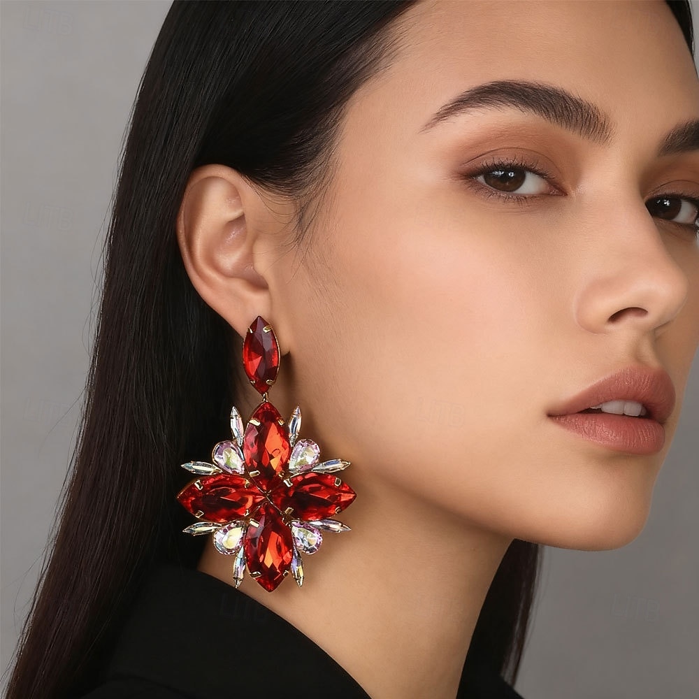 Women's Red Crystal Statement Earrings - Sparkling Christmas Jewelry Accessories for Holiday Parties and Festive Outfits 2026 - $14.99 –P3