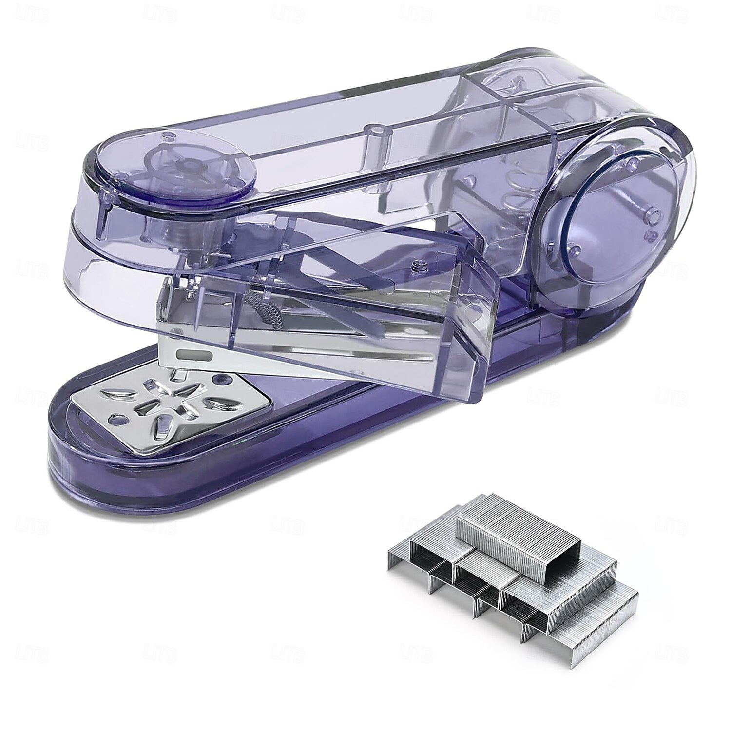 Průsvitná otočná sešívačka s otočným ramenem a 400 sponkami, stolní sešívačka s otočným ramenem o 360 stupňů pro vazbu brožur nebo knih, kapacita 25 listů pro psací stůl, kancelářské potřeby pro 2026 - $10.99 –P7