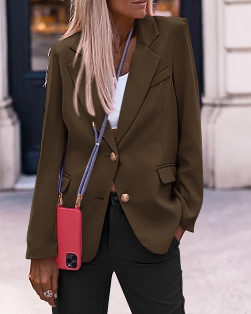 Women's Blazer Comfortable Pocket Buttons Active Plain Outdoor Vacation Going out Weekend Regular Turndown Regular Fit Long Sleeve Outerwear Black White Wine Fall Winter 2026 - $35.99 –P9