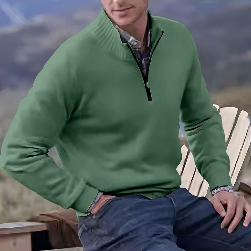 2026年 男性用 ニット プルオーバーセーター クォータージッププルオーバーセーター リブ ニット レギュラートップス ニット スリムフィット 平織り スタンドカラー ニット コンテンポラリー カジュアル デイリーウェア 衣類 秋 ディープパープル レイクブルー M L XL  コレクション – $30.99 –P8