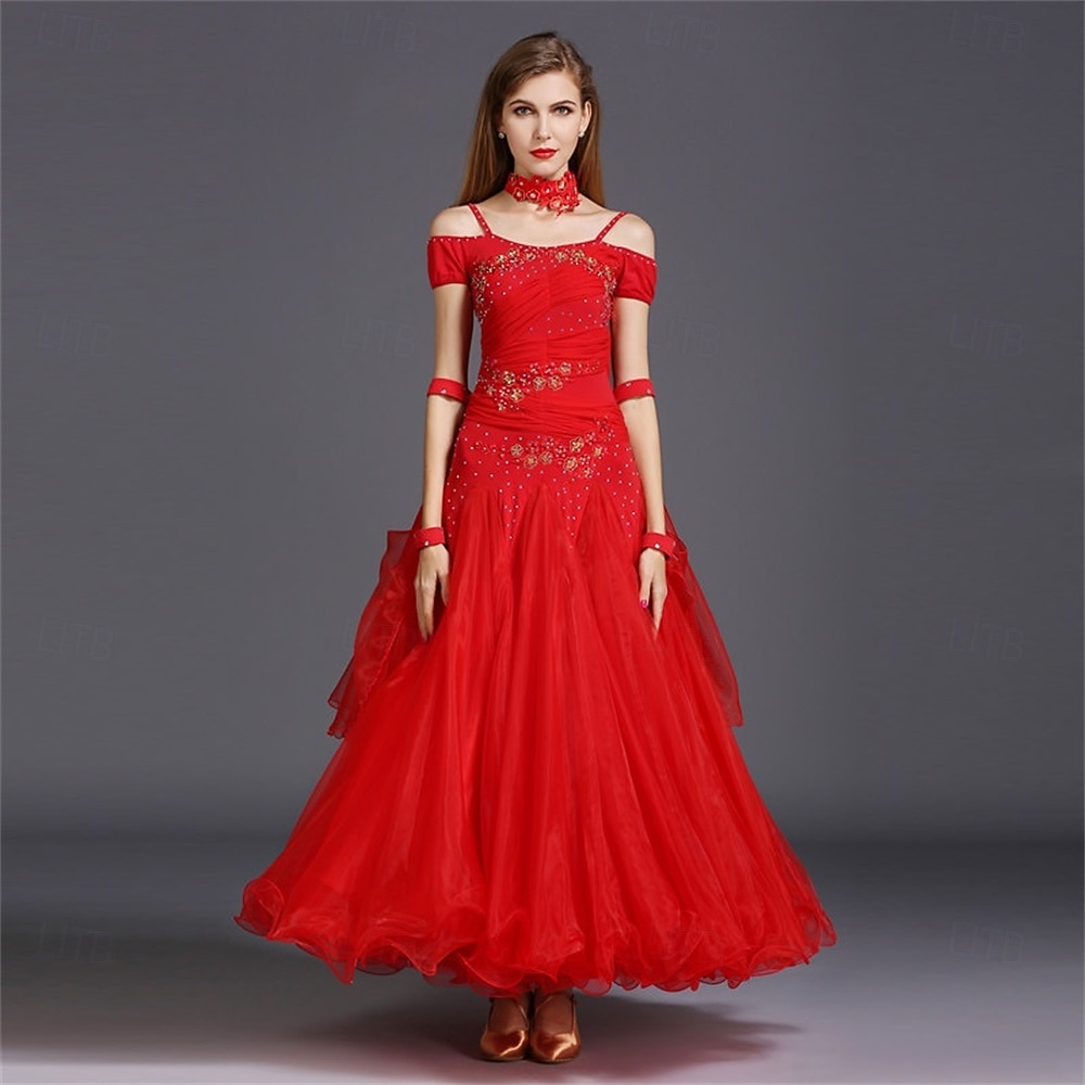 женское платье для бальных танцев, ярко-розовое, с цветочной аппликацией из страз, многослойной органзы, элегантное, для выступлений на соревнованиях по вальсу, танго, фокстроту 2026 - $166.99 –P1