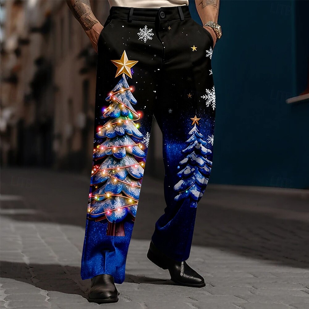 Christmas Men's Christmas Tree Christmas Light Trousers Dress Pants Suit Pants Mid Waist Fashion Casual Outdoor Holiday Relaxed Fit Flat Front Dress Pants with Side Pockets Fall Winter 3D Print Black 2026 - $32.99 –P4