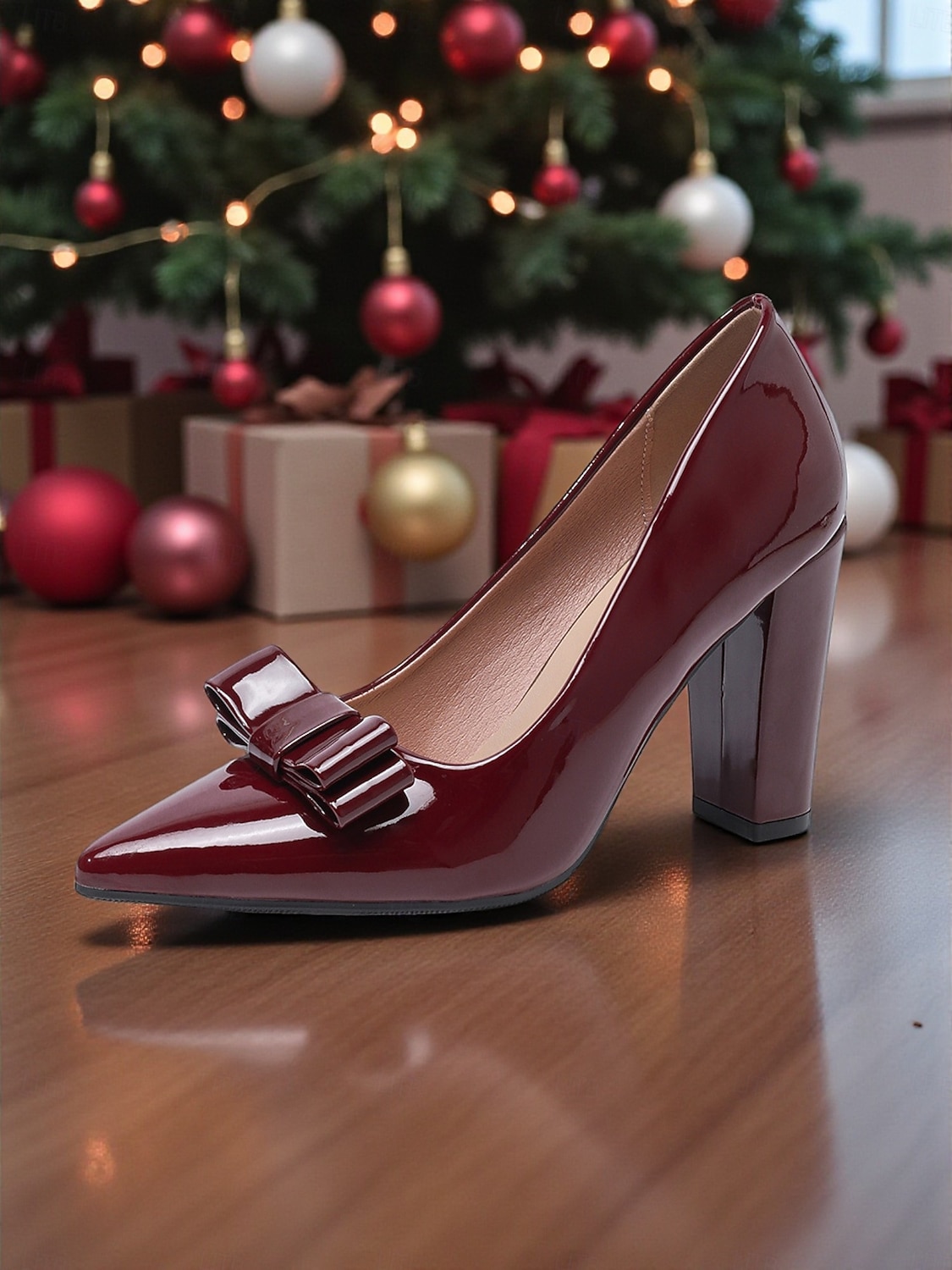 Escarpins à bout pointu en cuir verni vert pour femme, ornés d'un nœud - chaussures élégantes pour les fêtes de fin d'année de 2026 ? $46.99 –P7