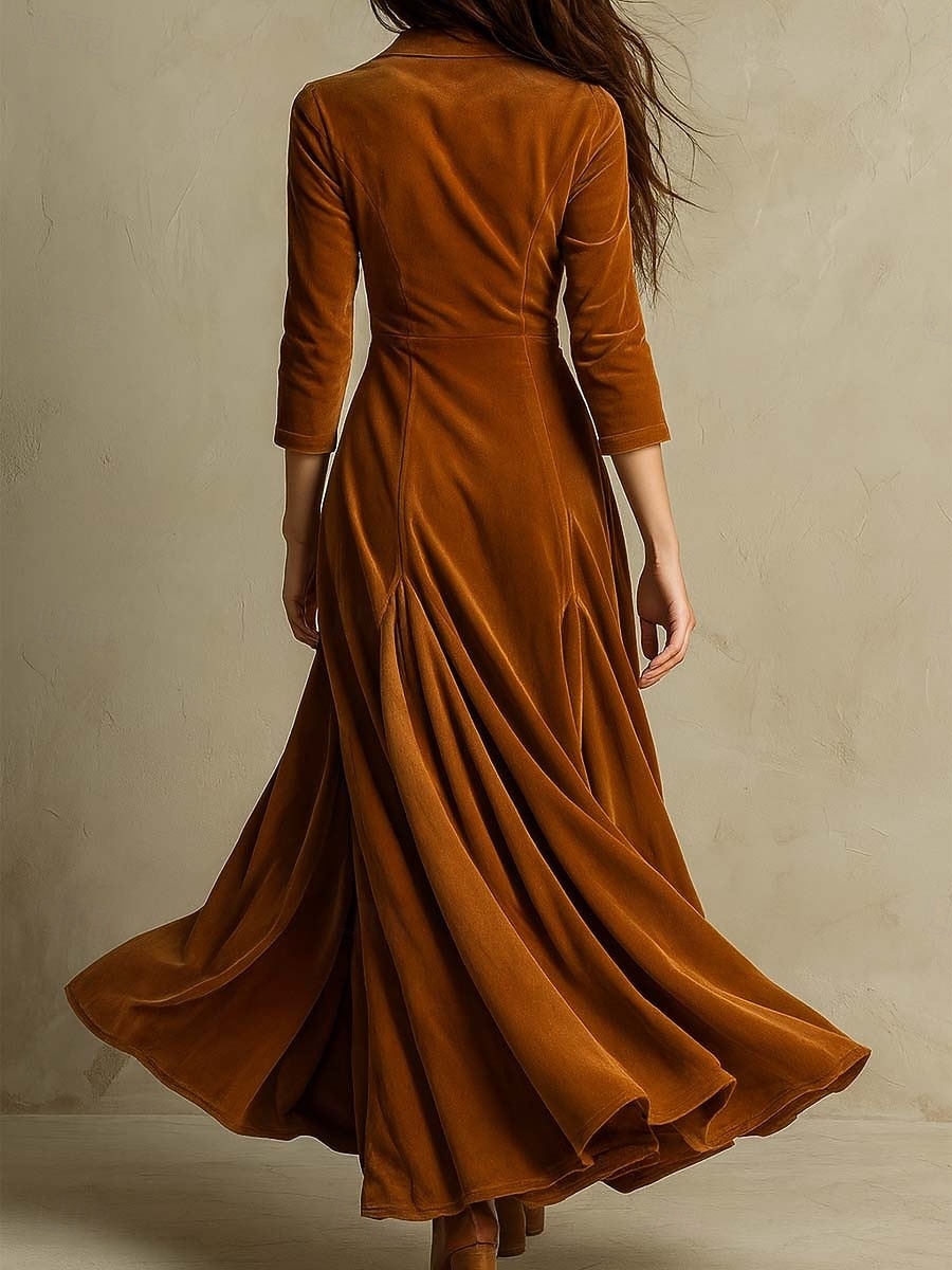 Damen Maxikleid A Linie Kleid Lässig Täglich Schlank Einfach Langarm V Ausschnitt Braun Herbst Winter 2025 - $58.99 –P3