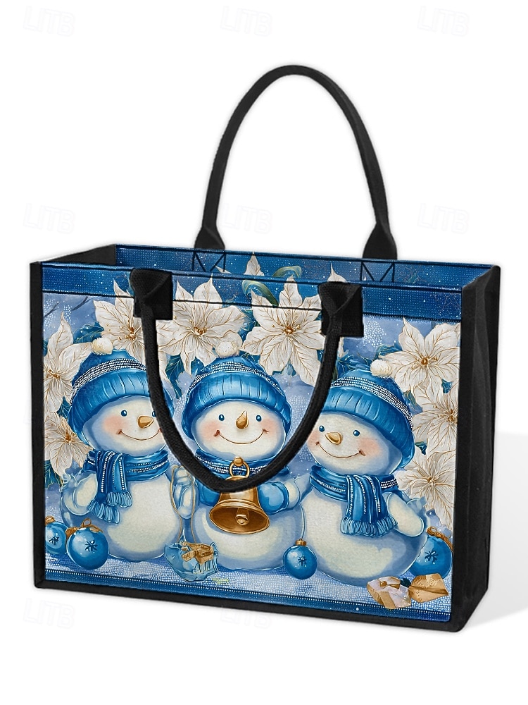 Sac fourre-tout imprimé bonhomme de neige de Noël pour femme, sac à bandoulière en toile grande capacité, sac à main pour cadeaux de vacances d'hiver pour femmes de 2025 ? $19.99 –P7