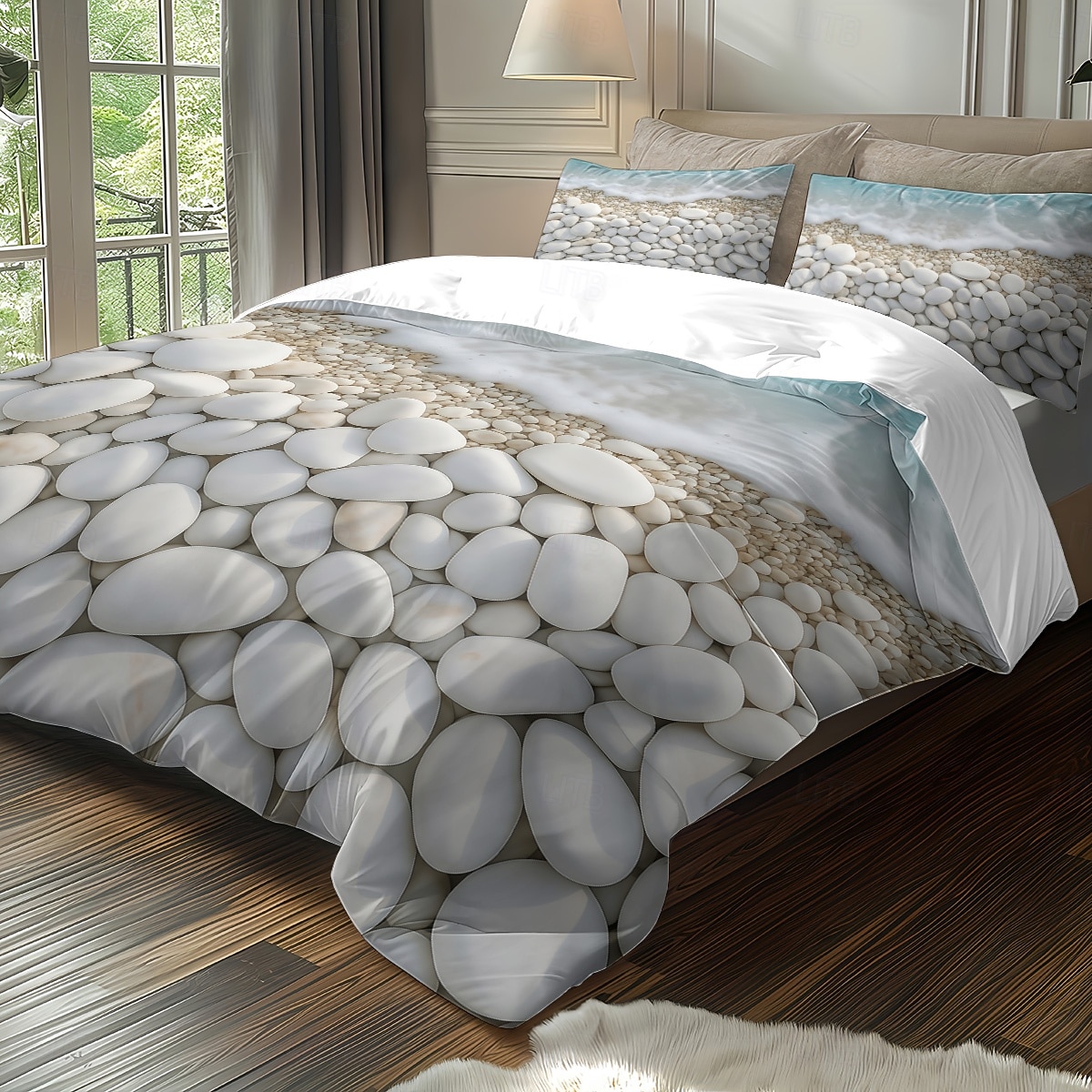 Beach Pebble Print 3-Piece Down Duvet Cover Set for Queen Bed, Soft Comforter Cover with 2 Pillowcases – Hotel & Guest Room Bedding, Cozy & Comfortable 2026 - $37.99 –P7