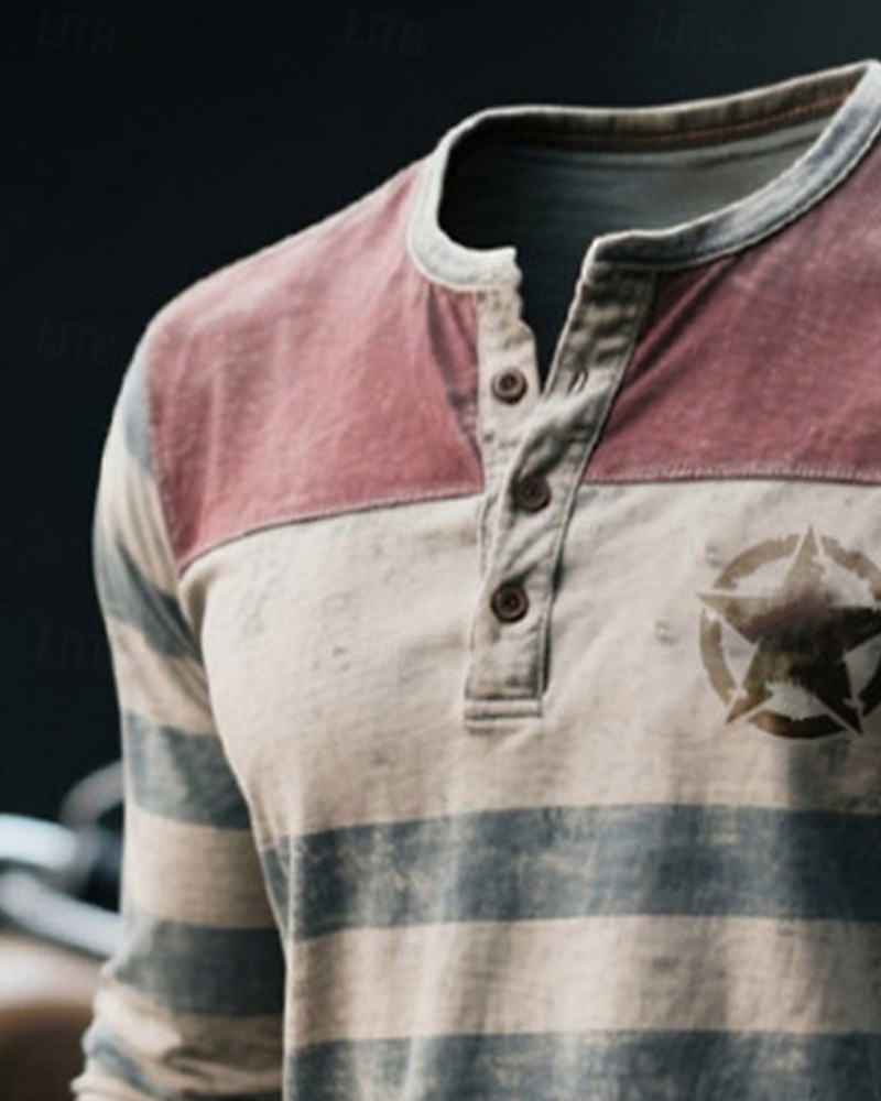 رجالي تي شيرت قميص هينلي المحملات الرسم نجمة شريط هينلي ملابس طباعة ثلاثية الأبعاد الأماكن المفتوحة عطلة مناسب للبس اليومي مناسب للعطلات كم طويل Buttons طباعة بوليستر موضة مصمم كاجوال 2025 - $22.99 –P2