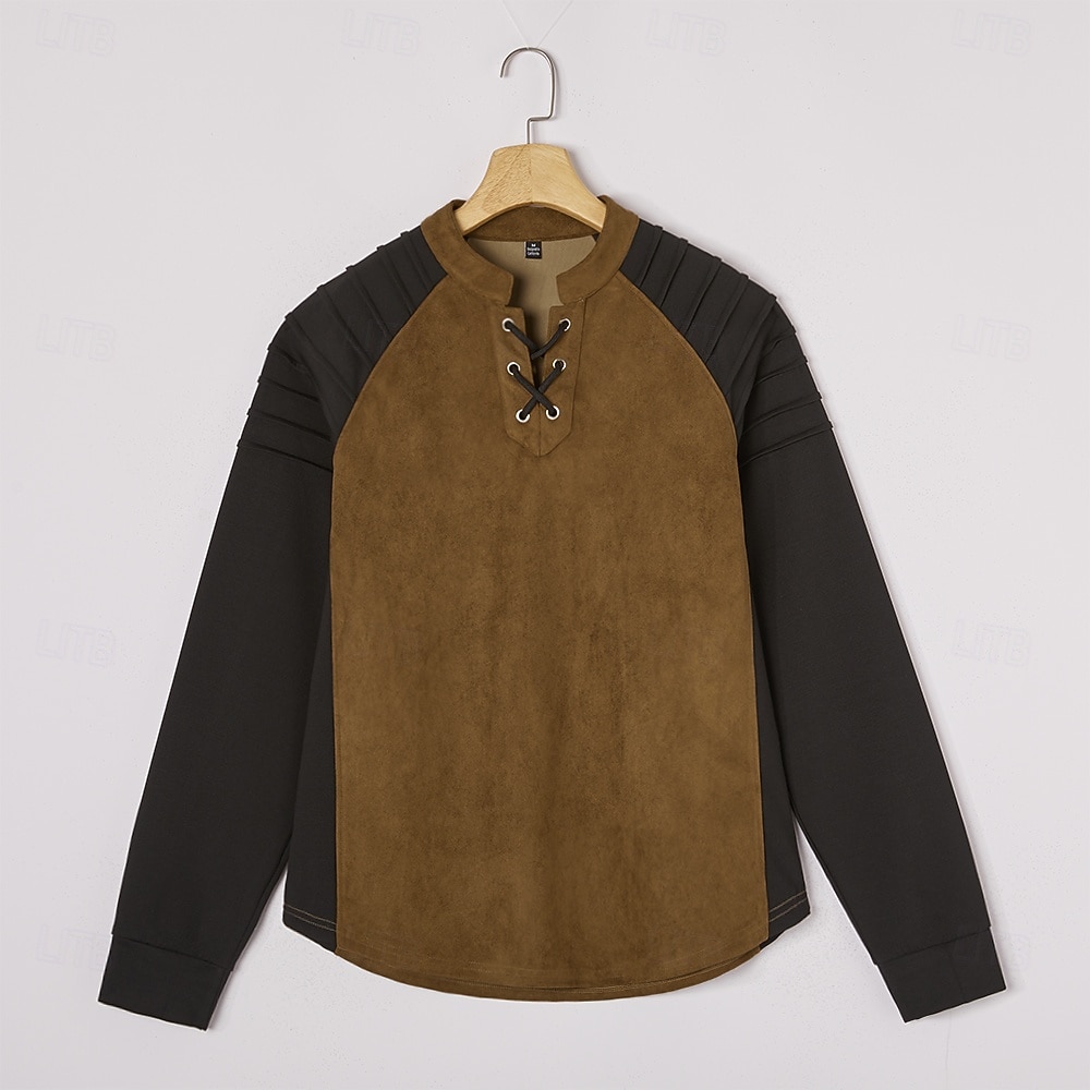 Homens Camiseta Camisa Henley Manga Longa Colarinho Chinês Outono Inverno Primavera & Outono Bloco de cor Vintage Diário Casual Cordões Ao ar livre Casual Roupa Esportiva Marron Escuro cáqui Cinzento de 2025 por $26.99 –P1