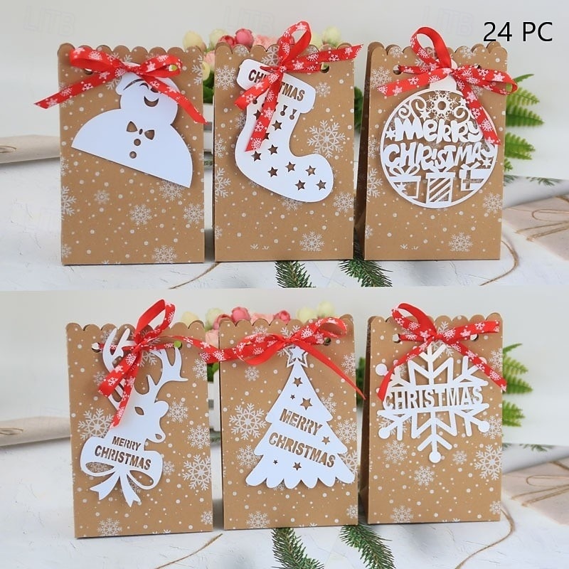 24 коробки для рождественских угощений, конфеты, пряничный домик, мини-коробка для рождественской вечеринки, небольшой картонный подарочный контейнер для рождественских угощений, печенья, сладостей, 2025 - $18.99 –P6
